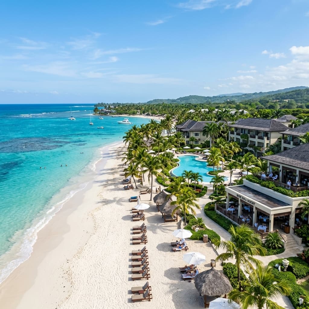 Iberostar Rose Hall resort pool and beach in Montego Bay, Jamaica